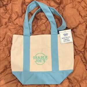 Trader Joe's Blue and Cream Canvas Tote Bag